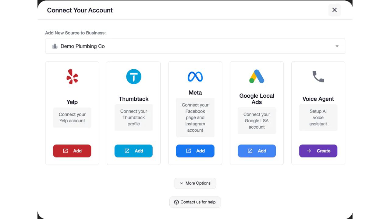 Auto-Respond dashboard showing Yelp as an available lead source