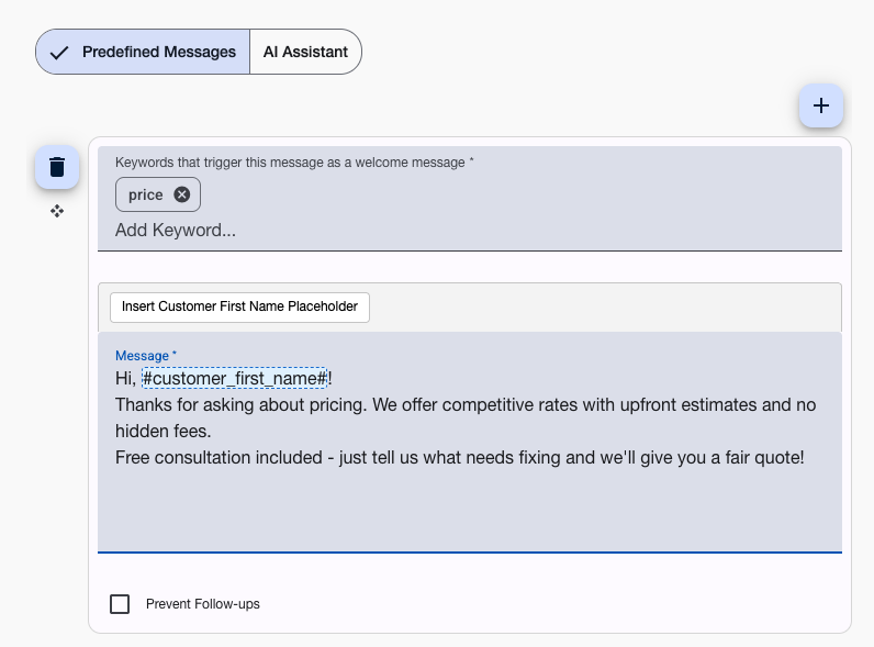 Yelp Bot Predefined Messages